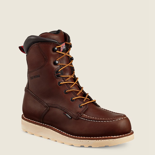 Red Wing Work Boots Mens Burgundy - Traction Tred - 8-inch Waterproof Soft Toe - 9312475-DM